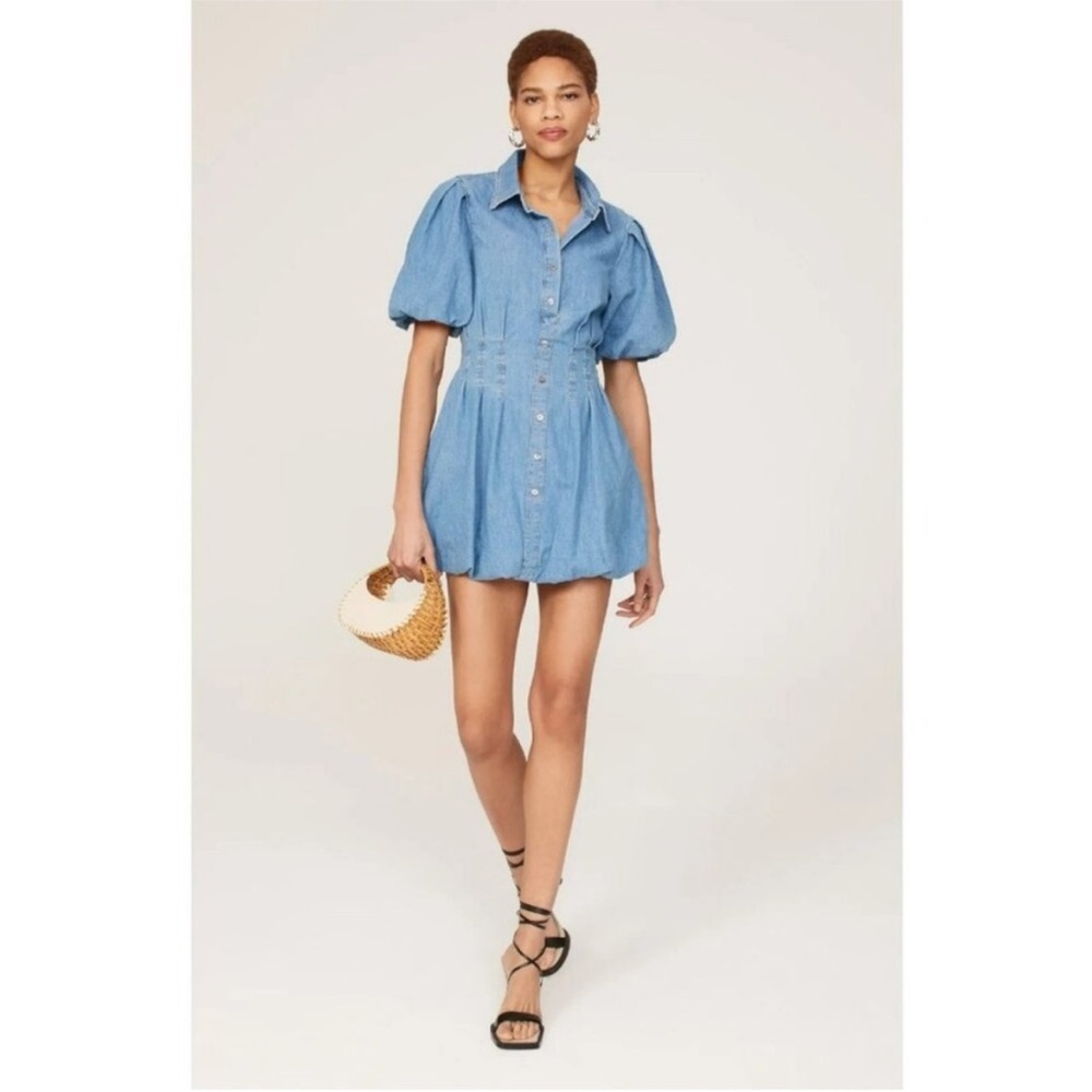 NWT Jonathan Simkhai Ciara Bubble Hem Fitted Waist
Puff Sleeve Denim Dress US 6